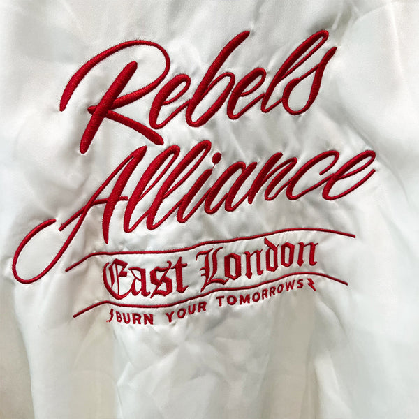 Rebels Alliance Vintage White and Red Racing Bomber Jacket