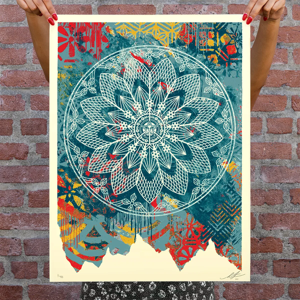 SHEPARD FAIREY - 'COLLAGE PEACE MANDALA' (BLUE)