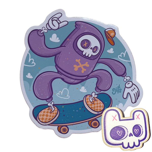Ejits 'Skate to Death' Vinyl Sticker And Wooden Pin Set